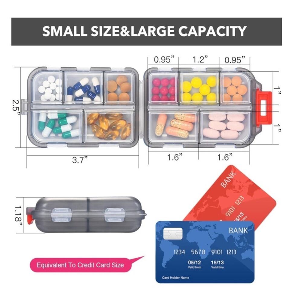 Pink Travel Pill Organizer Box w Medicine Name Labels Pocket Daily Pharmacy Case - Picture 3 of 6